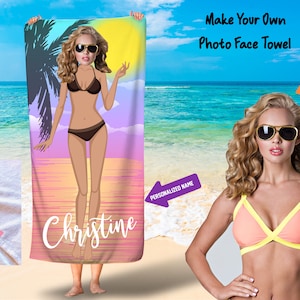 Funny personalized beach towels/ Photo face beach towel/Custom photo face towels/Funny Custom Beach Towel/Funny hot girl towel
