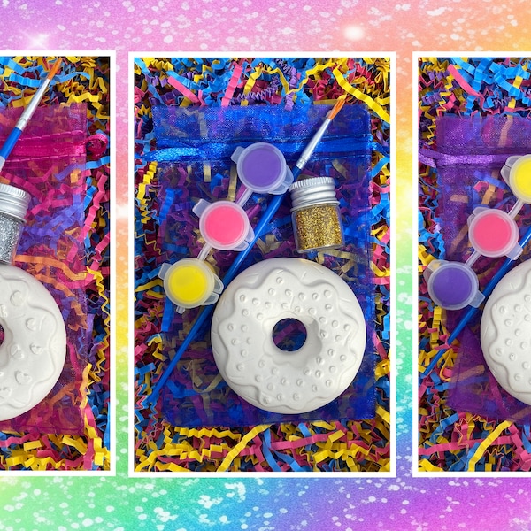 Donut Craft Kit in Organza Gift Bag/Unique Party Gift Favor/Donut Craft Set/Paint Gift Craft Party Idea/Children’s Activity Paint/Ceramic
