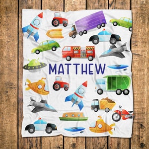 Transportation Blanket/Trucks Blanket/Cars,Airplane, Boat, truck Blanket/construction boys blanket/Custom Name Blanket/Toddler blanket