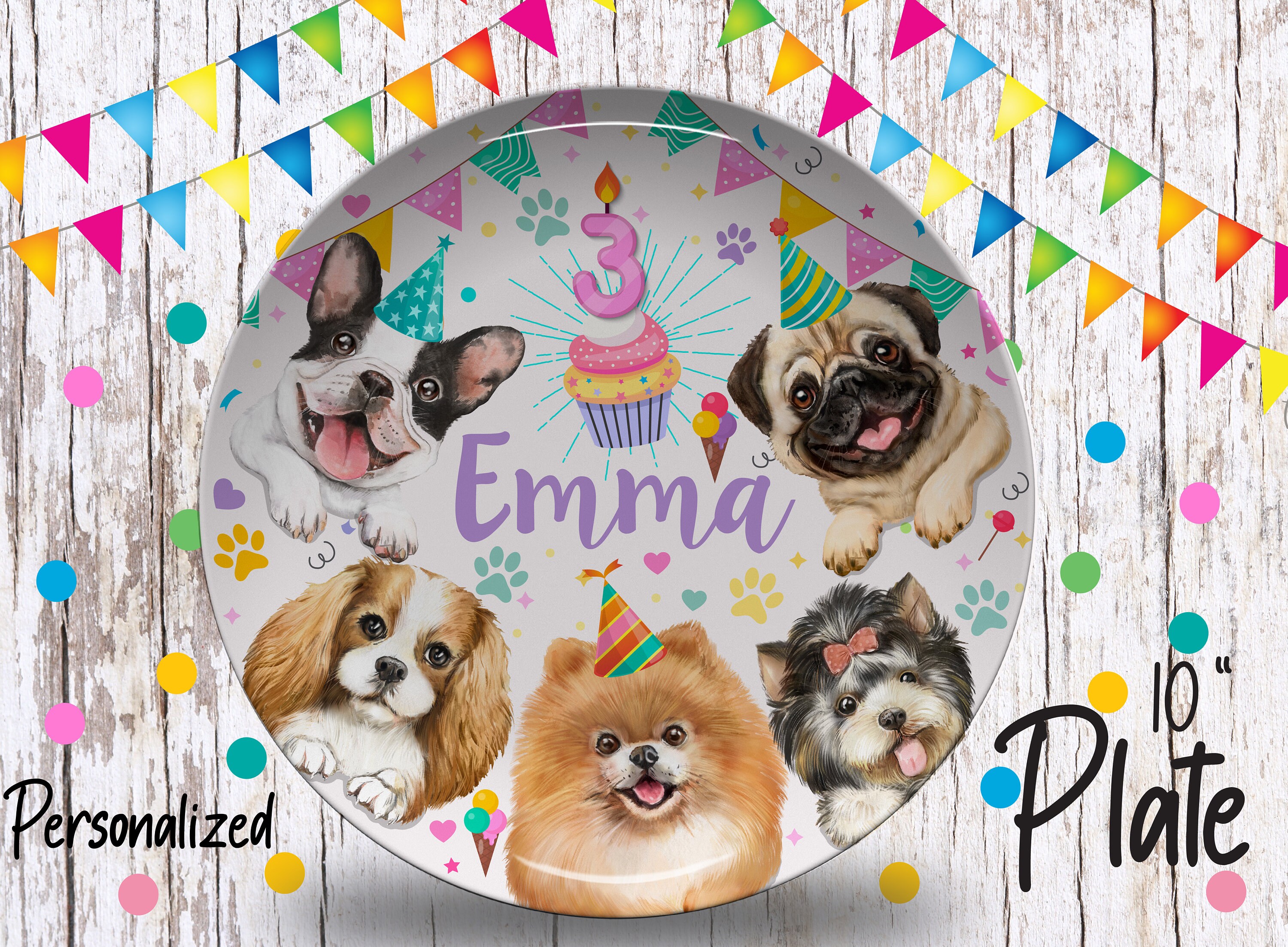 Pug top birthday plates