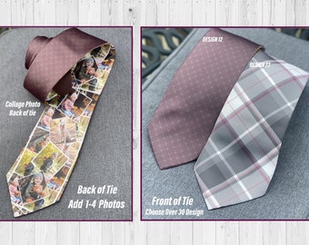 Personalized Collage Photo Necktie/Fashion Necktie With Collage Photos On Back/Back Of Tie Photo/Wedding Tie/Funeral Tie/Memory Tie