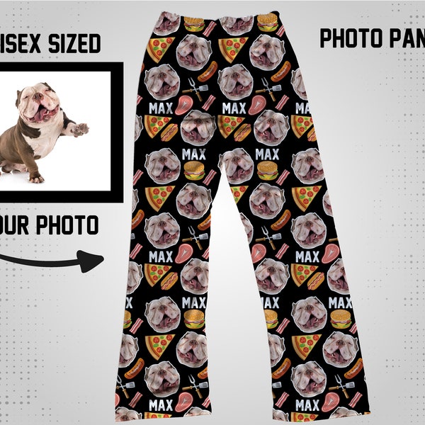 Bacon Photo PJ Bottoms, BBQ Dad Pants, Custom Photo Pajama Pants, Pizza Face Pants, Pet Face Pants, Hamburger, BBQ Face Pants