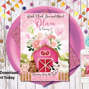 Farm Birthday Invitation/Barn Animals Party Invite Template/Ranch Kids Birthday/Girls Barnyard Animals/Instant Download/EDITABLE Template