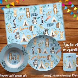Personalized Woodland Plate/Custom Plate for Kids/ Woodland Animals Dinnerware/Custom Kids Tableware/ Microwave Safe,Plate, Bowl, Mug