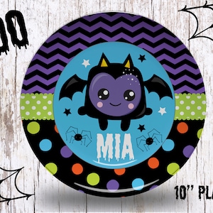 Personalized Halloween plate, Kids Halloween Bat Plate, Personalized Kids Plate, Halloween Mealtime Set, Kids Gifts, Custom Kids Plates