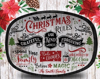 Christmas Rules Serving Platter, Family Name Platter, Personalized Christmas Serving Platter, Family Platter, Be Kind Xmas Saying