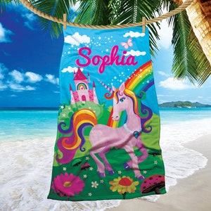 Girls princess unicorn towel/Kids personalized beach towel/Kids beach towels/Girls bath towels/Magical unicorn girls towels/Free Shipping