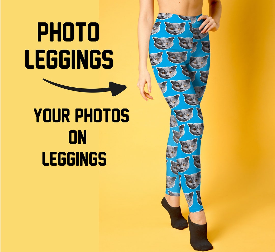 Cat Face Leggings, Custom Photo Leggings, Personalized Leggings, Photo