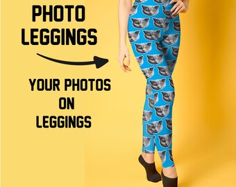 Cat Face Leggings, Custom Photo Leggings, Personalized Leggings, Photo Pet Leggings, Face On Leggings, Cat  Yoga Pants