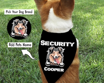 Security Dog Bandana with Name and Breed/Funny Dog Bandana/Pet Breed Bandana/ Bad Dog Bandana/Personalized Pet Portrait Bandana