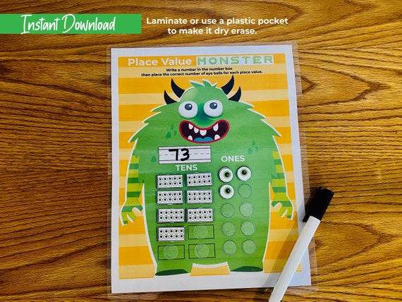 Math Counting Activity, Printable Kids Place Value Math Game, Count By Tens, Kindergarten Math, First Grade Math, Homeschool Worksheet, Il_570xn