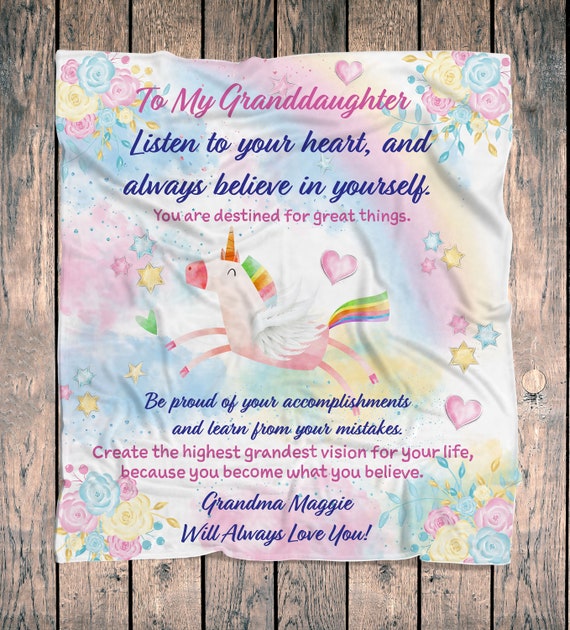 To My Granddaughter Blanket Kids Birthday Blankets Unicorn Blankets For Girls Rainbow Blankets Gifts From Grandma Tween Inspiration