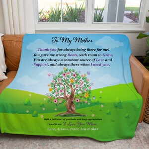 To My Mother Blanket, Mothers Day Blankets, Tree Of Life Blanket, Floral Blanket For Mom. Gifts From Kids, Mom Blanket
