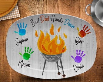 Best Dad Hands Down,  Fathers Day Gifts, BBQ Gifts, Serving Platter for BBQ, Custom Dad Platter, Personalized Mens Gifts, Free Shipping