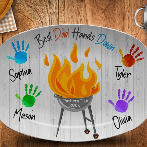 Best Dad Hands Down,  Fathers Day Gifts, BBQ Gifts, Serving Platter for BBQ, Custom Dad Platter, Personalized Mens Gifts, Free Shipping