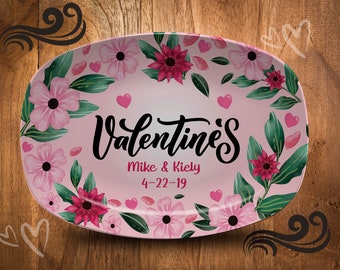Valentines Personalized Plate or Platter, Personalized Couples Serving Plate/Breakfast in bed/Wedding Plate/Floral Valentines Day Platter