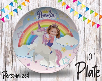 Unicorn Photo Face Plate/Unicorn Custom Plate for Kids/ Unicorn Dinnerware/Custom Kids Tableware/ Microwave Safe, Unicorn Plate/Cereal Bowl