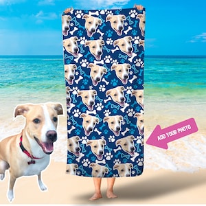 Dog bone personalized beach towels/ Dog face beach towel/Custom photo face towels/Funny dog custom beach towel/Summer party gift/towels
