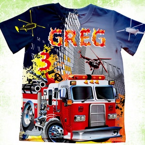 Firetruck Birthday Shirt/Personalized Fireman T-Shirts/Kids Birthday Shirts/Onesie®,Youth and Adult Shirts/Family Fireman Shirts