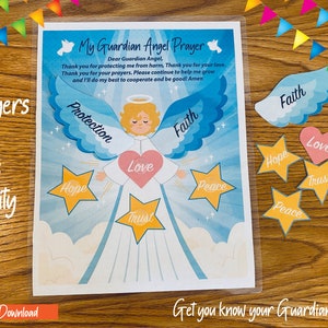 Guardian Angel Prayer for Kids, Kids Bible Study, Bible Game, Christian Kids Activity, Sunday School, Homeschool Printable, Religious