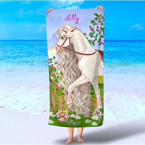 Personalized horse beach towel towel/Pony beach towel/Girls beach towels/Princess horse bath towels/horse theme towel/Free Shipping