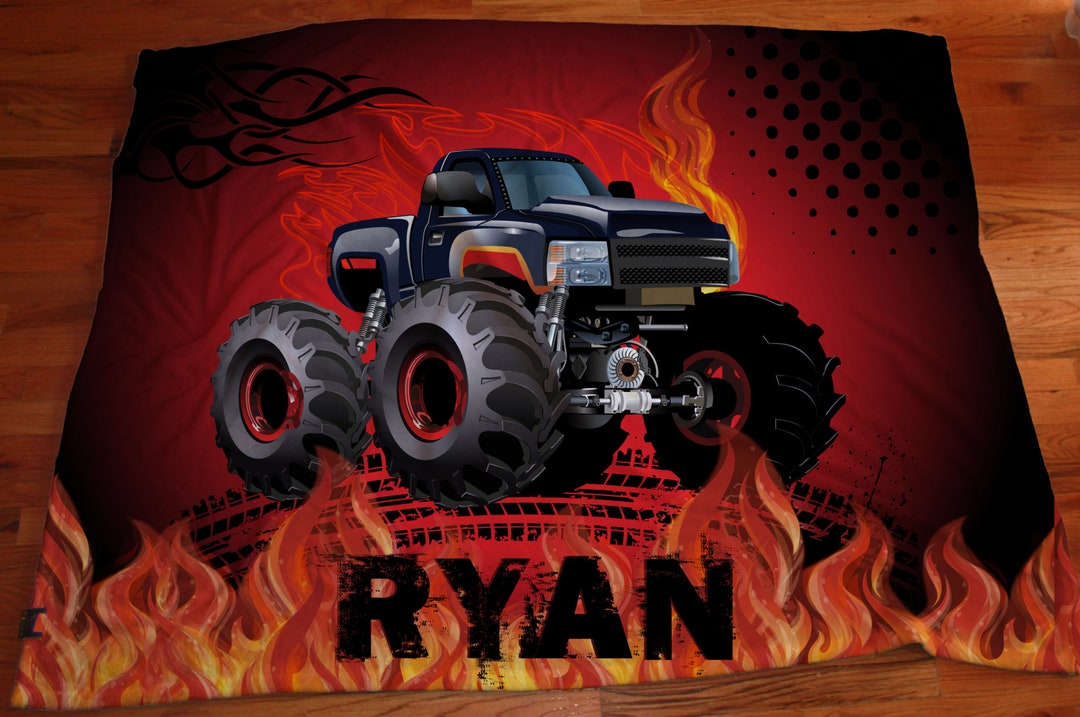 Monster Truck Boys Blankets, Personalized Blankets for Boys, Trucks Room Decor, Monster Truck