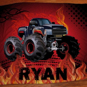 Monster truck boys blankets, Personalized blankets for boys, trucks room decor, monster truck bedding, Plush fleece