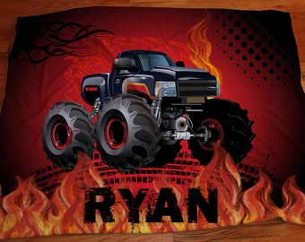 Monster Truck Jungen Decken, Personalisierte Decken für Jungen, Lkw Zimmer Deko, Monster Truck Bettwäsche, Plüsch Fleece