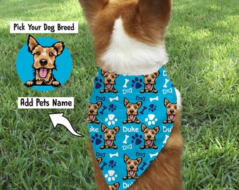 Dog Bone and Paws Bandana with Name and Breed/Funny Dog Bandana/Pet Breed Bandana/ Bad Dog Bandana/Personalized Pet Portrait Bandana