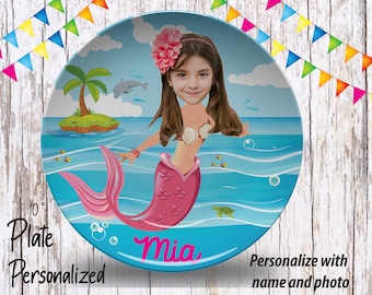 Mermaid Photo Face Plate/Custom Plate for Kids/ Mermaid Dinnerware/Custom Kids Tableware/ Microwave Safe, Mermaid Plate/Cereal Bowl