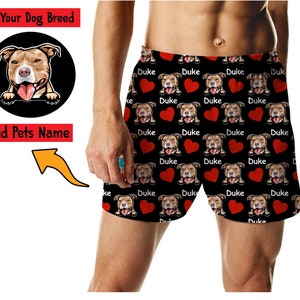Hunderasse Herzen Pyjama Shorts mit Namen und Rasse/Lustige Hunde Boxer Shorts/Haustierrasse Shorts/Personalisiertes Haustierportrait PJ Boxer