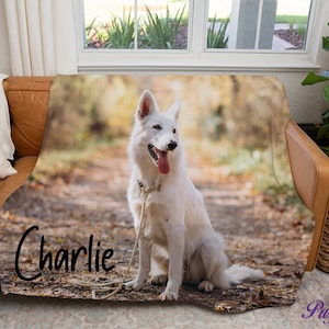 Dog Photo blanket, Pet blanket, Custom Photo blanket, Personalized with name, Picture blankets, Pet memory blanket, 3 sizes, sherpa blanket image 1