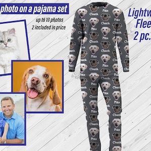 Custom Pajama Sets, 2pc Lightweight Fleece PJ Set, Custom Photo Pajamas, Pet Face Pants, Human Face Pajama Sets, Family Pajamas