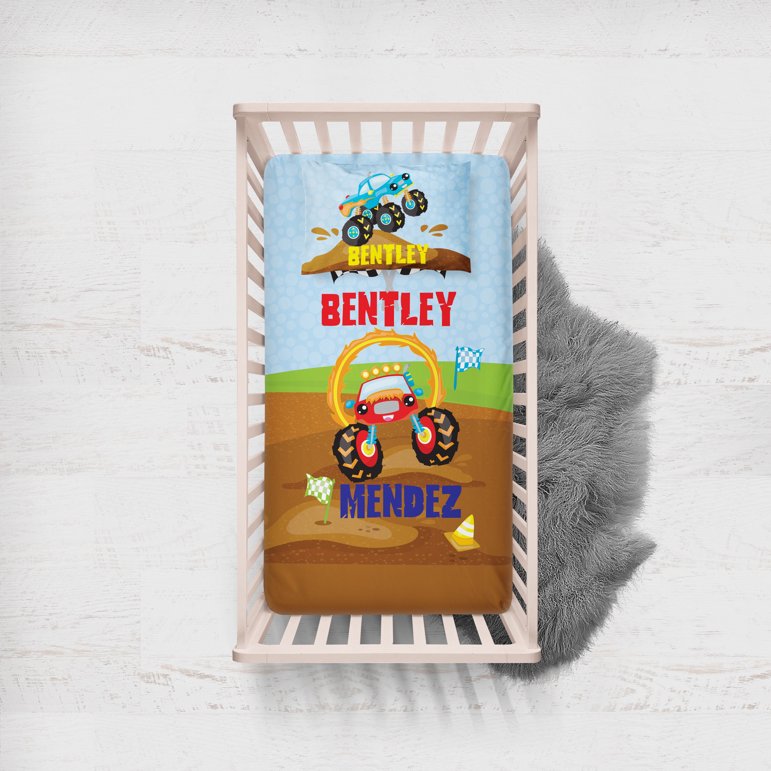 Monster Truck Crib Bedding Boys Personalized Monster Truck Etsy