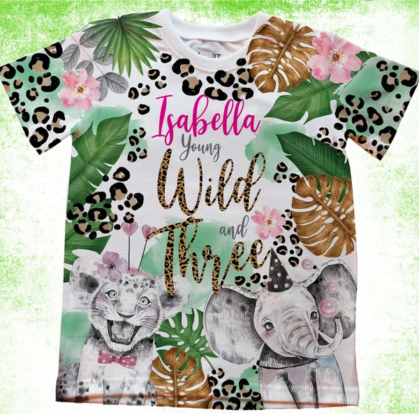 Wild and Three Birthday Shirt/ Any Age For This Shirt/Jungle birthday Shirt/Girls Birthday Number Shirts/Leopard Print Safari Animals