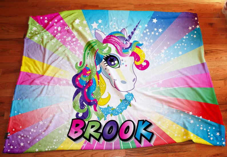 Unicorn blankets, Personalized magical unicorn blanket, girls unicorn bedding, Custom bedding for girls, Rainbow unicorn image 1