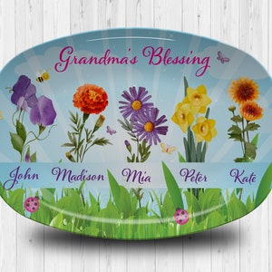 Birth Month Flower Platter/Personalized Family Garden Platter/Custom Grandma Gift/Grandma's Nana Favorite Garden/Grandparent Gift Grandkids