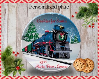 Plate for Santa, Personalized Christmas Train cookie plate, Kids Holiday Plate, Personalized Christmas Plate, Christmas Mealtime Plate
