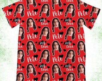 Vriend T-shirts, Gezicht Foto T-shirt, Gezicht Shirt, Lippen en Kussen, Valentijnsfoto Cadeau, Aangepast Gezicht T-shirts, Gepersonaliseerde Gezicht Shirts