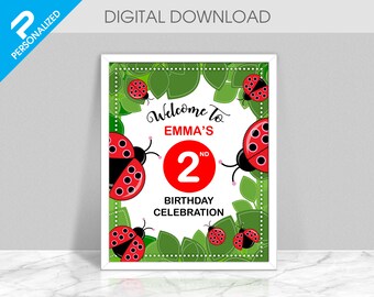 Lindo signo de bienvenida de cumpleaños de mariquita Archivo PDF imprimible (SIN elemento FÍSICO)