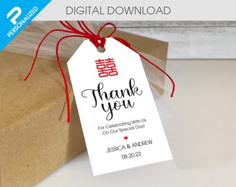 Descarga digital Boda china Gracias Etiquetas de regalo (2 x 3.5 pulgadas)