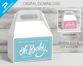 Etiqueta para Baby Shower Gable Box para Niña o Niño / Oh Baby / (Archivo PDF imprimible)
