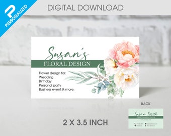 Tarjeta de visita para floristería / negocio de flores / decoración floral / diseño floral (2x3.5 pulgadas) / alta resolución / aspecto profesional