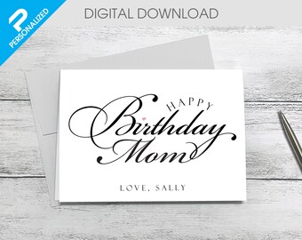 Tarjeta de cumpleaños para mamá, tía o hermana con nombre personalizado (5x7 y 4.25 x 5.5)