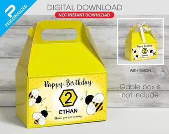 Etiqueta de cumpleaños para caja Gable con abejas (archivo PDF imprimible)