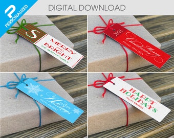 Archivo PDF imprimible con etiqueta de favor de Navidad/días festivos simples personalizados (SIN elemento FÍSICO)