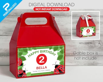 Etiqueta de cumpleaños para caja Gable con mariquita (archivo PDF imprimible)