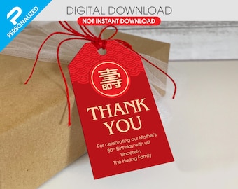 Etiquetas de regalo de cumpleaños chinas "Longevidad" Archivo PDF imprimible (NO ARTÍCULO FÍSICO)