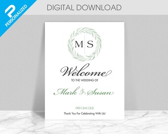 Boda - Licencia verde - Signo de bienvenida Archivo PDF imprimible (SIN elemento FÍSICO)