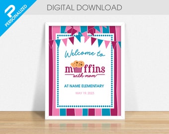 Muffins with Mom Welcome Sign for School - Archivo PDF imprimible (SIN elemento FÍSICO)